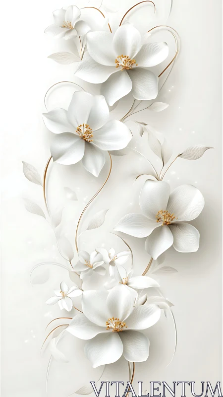 Porcelain Petals Dance: Gold-Dusted Blooms Waltz Upward.