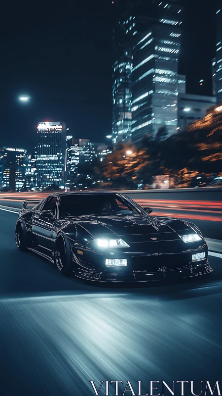 Midnight turbo phantom slicing through neon city streets.