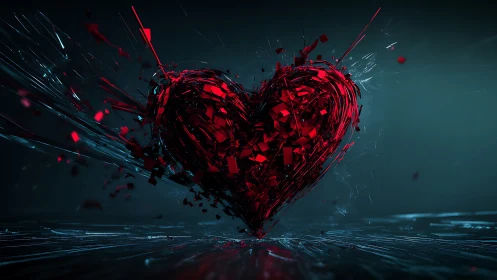 Fragmented Heart: Radiant Architectural Disintegration in Digital Space.