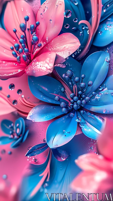 Neon Botanical Petals: Vibrant 3D Rendered Flowers With Dewdrop Details