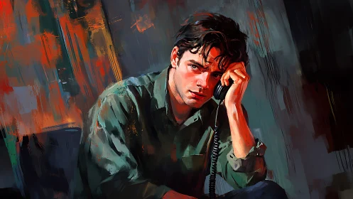 Tired night caller soaking in neon painted silence.