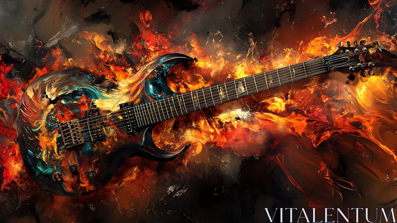 Electric guitar of swirling fire and color igniting sound.