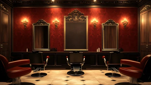 Velvet-walled barbershop throne room for quiet transformations.