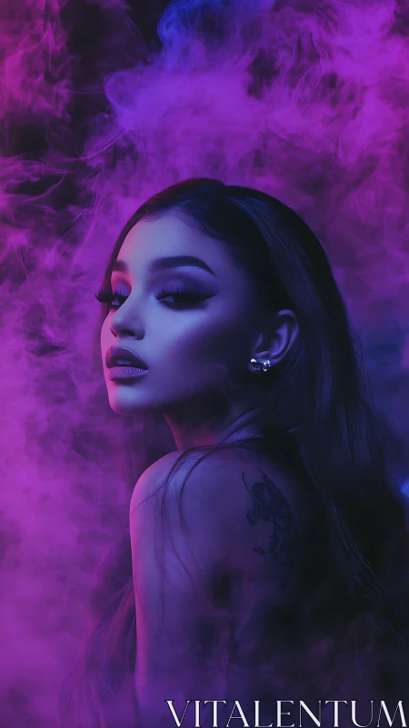 Portrait of a woman in colored smoke under directional lighting