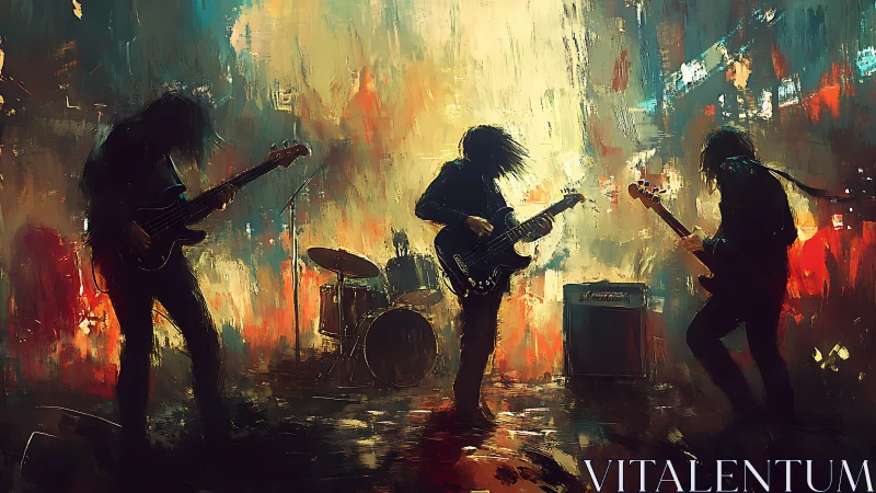 Expressive rock band performance in abstract urban stage lighting