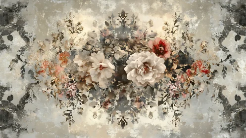 Delicate vintage florals bloom softly across a dreamy canvas