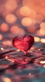 Liquid Crystal Heart Shape Floats in Warm Bokeh Light