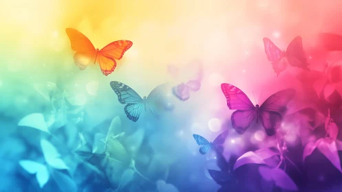 Chromatic gradient field with luminously rendered butterflies.