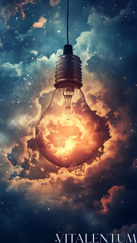 Incandescent lightbulb enclosing nebular cloud core in space