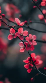 Pink Cherry Blossoms. Dark Branch Framework. Soft Focus.