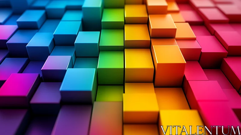 3D chromatic cube grid with stepped geometric depth rendering.