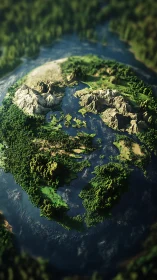 Earth's Hidden Heart: A Lush Island Among Winding Waters