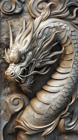 Carved stone dragon relief with detailed scales and horns.