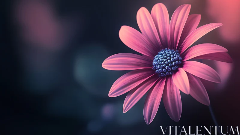 Pink Daisy with Radial Petal Geometry and Deep Blue Center.