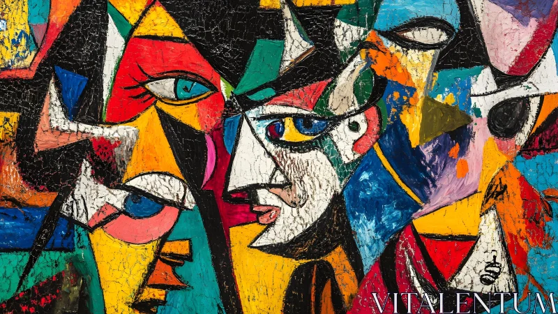 Abstract Cubist Portraits in Vivid Colors and Expressive Style.
