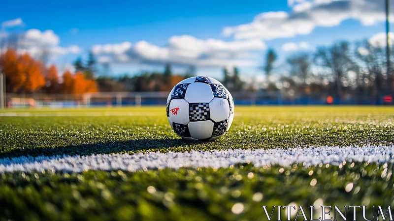Low-angle shallow depth-of-field study of soccer ball on turf