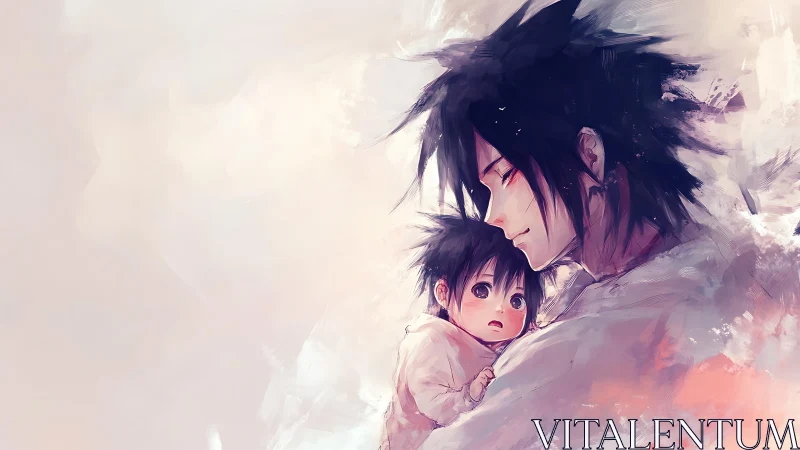 Softly held, gently guarded: quiet anime parent and child.