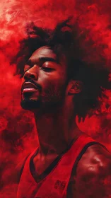 Portrait of basketball player in red atmospheric smoke