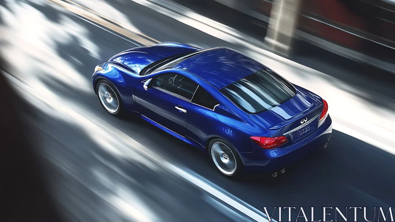 High-gloss blue sports coupe rendered with dynamic motion blur