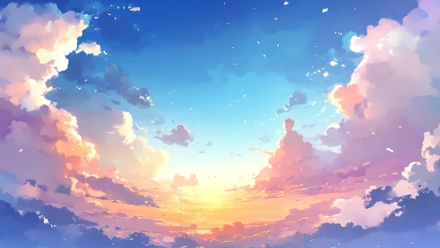 Soft pastel clouds welcoming a dreamy golden horizon sky.