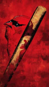 High-contrast cardinal profile intersecting distressed wooden bat