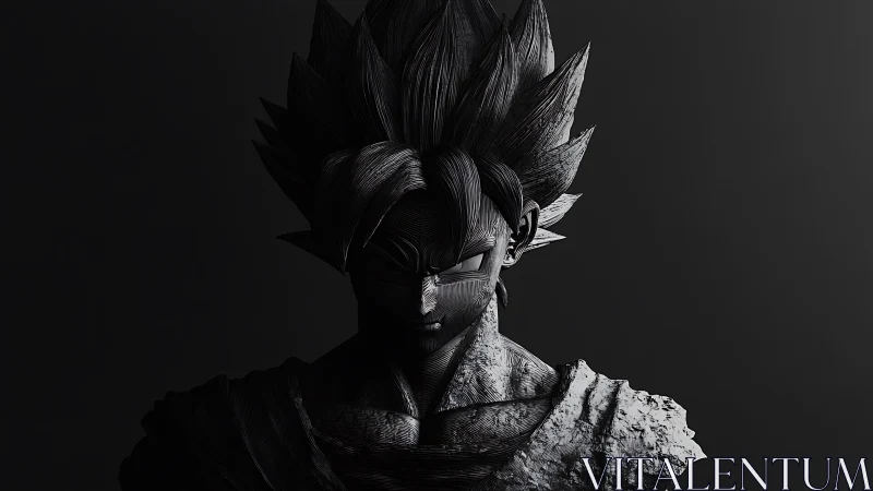 Shadowed spiky haired warrior bust rendered in gritty 3D