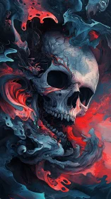 Surreal skull engulfed in swirling neon smoke fields