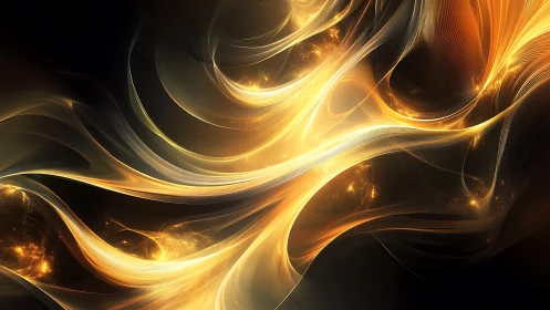 Luminous vector arcs in flowing golden abstract waves.