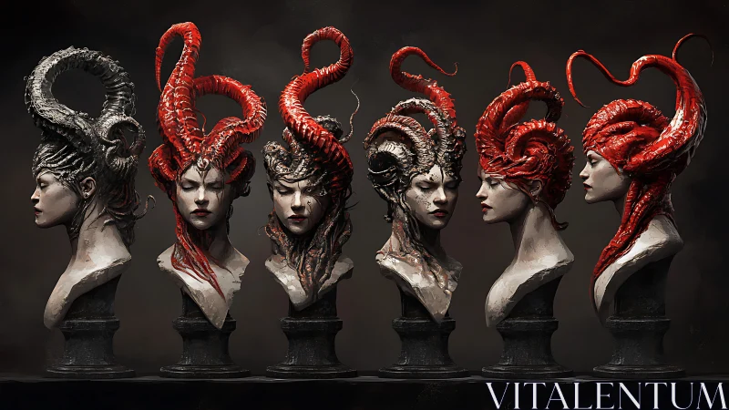 Digital bust sequence shows horned female figures in profile