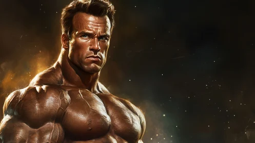 Titan of iron sinew rises in molten cinematic spotlight.