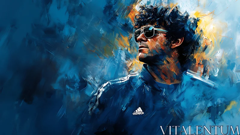 Electric blue swagger in a storm of blazing brushstrokes.