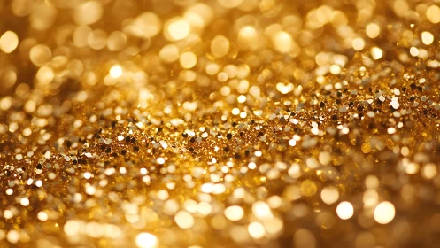 Sparkling golden glitter macro with dreamy bokeh effect.