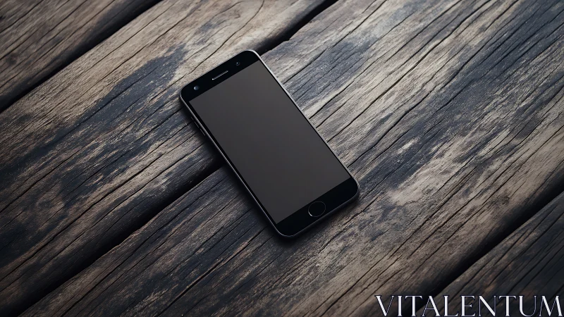 Midnight Device Rests on Wood Grain Narrative.