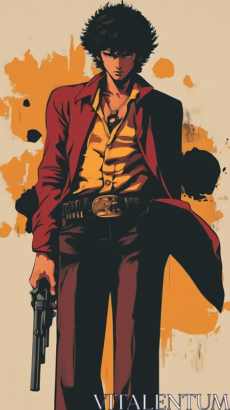 Stylized gunslinger portrait with bold cel-shaded chromatics.