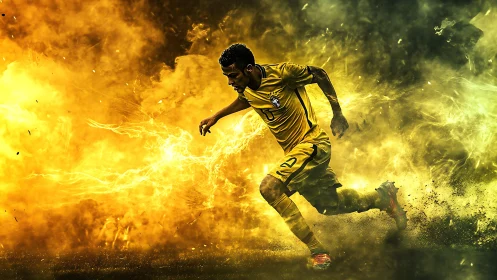 Explosive soccer sprint ignites the field with blazing energy.