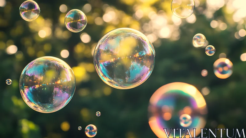 Iridescent soap bubbles with shallow depth of field and bokeh lighting