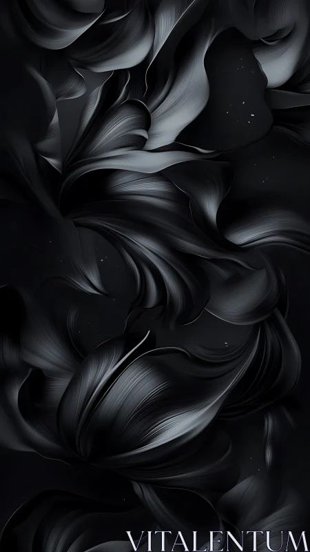 Dark abstract metallic petals with soft flowing curves.