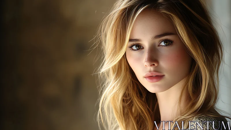 Young woman portrait in soft natural window lighting.