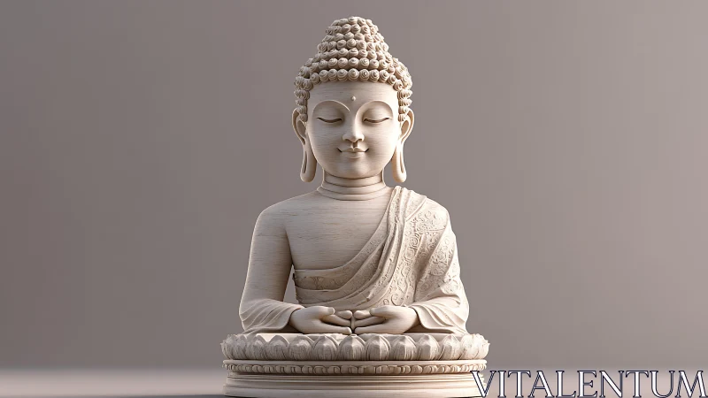 Serene ivory Buddha statue in lotus posture on neutral ground.