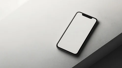 Smartphone with blank white screen on minimalist background.