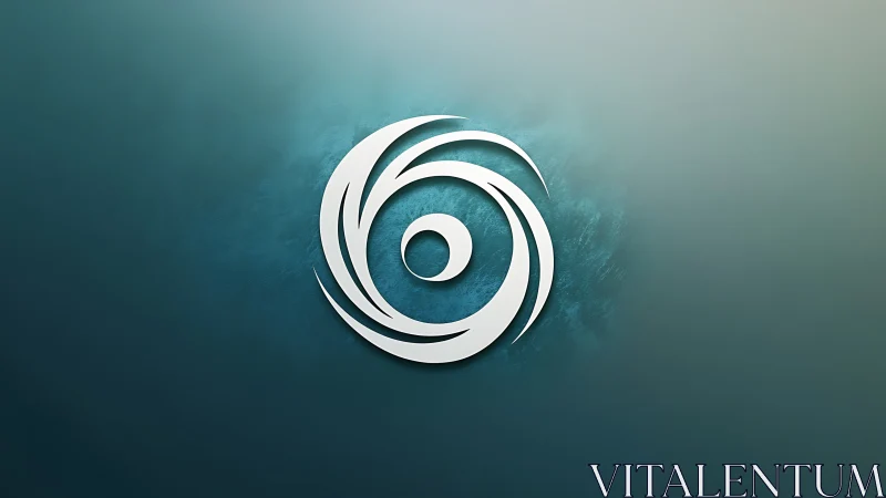 Swirling white circular logo on teal textured background.