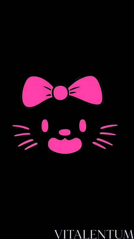 Neon pink kitty face and bow glowing on midnight black.