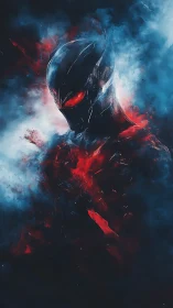 Crimson Eclipse Sentinel rising from electric nebulae.