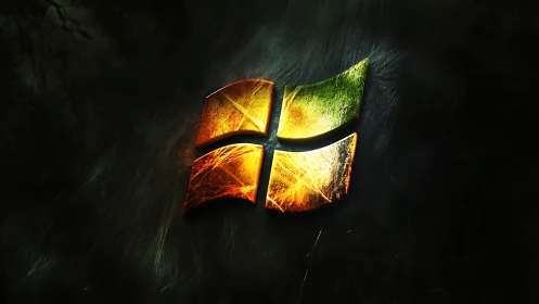 Molten glass emblem glows like embers in the digital dusk.