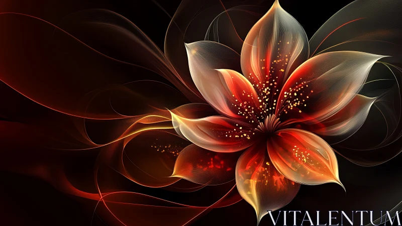 Luminescent fractal flower with flowing ember petals.