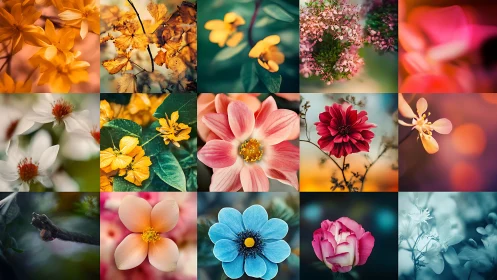 Floral Variety Grid: Multiple Species and Color Gradations.