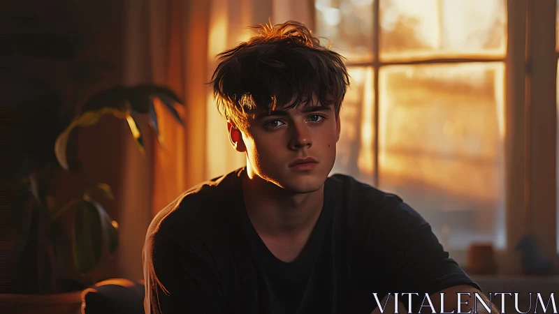 Cinematic digital portrait in golden hour rim lighting study.