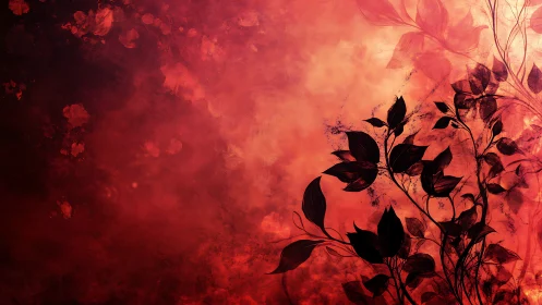 Soft scarlet sky cradling graceful silhouetted leaves.