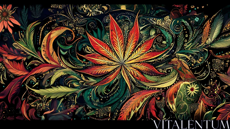 Glowing autumn leaf mandala wrapped in swirling forest magic.