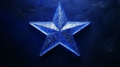 Translucent blue glass star glows on dark textured wall